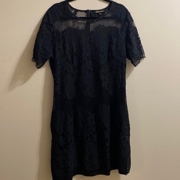 Chicive 2X Black Knee Length Dress with Lace Details - Picture 1 of 7